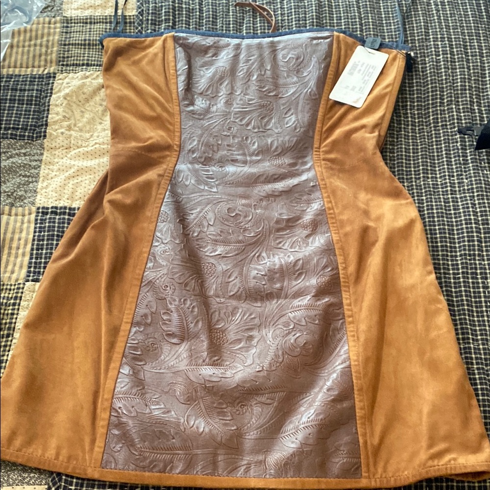 Dolce & Gabbana Brown and Tan Strapless leather and suede Dress